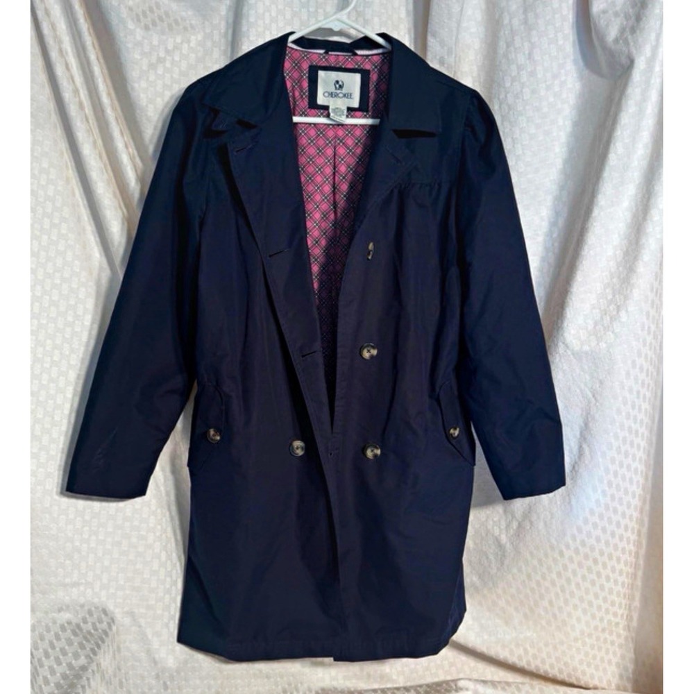 Cherokee Women's Navy Double Breasted Trench Coat Size XL
